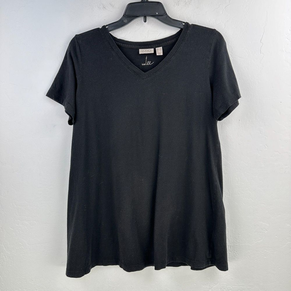 LOGO Goldstein Tshirt Womens Medium Black Vneck Short Sleeve Tee‎ Minimalist